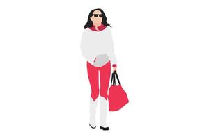 Vector illustration of fashionable women walking with her bag