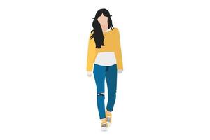 Vector illustration of casual women walking on the sidewalk