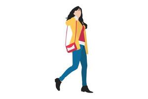 Vector illustration of fashionable women walking on the sidewalk