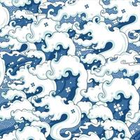Japanese wave with seamless pattern vector