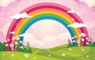 Rainbow Bakground with Green Landscape vector