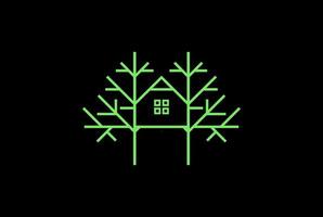 Simple Minimalist Treehouse Line Outline Monogram Logo Design Vector