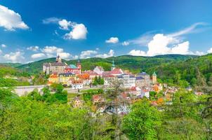 Aerial panoramic view of medieval Loket town with Loket Castle Hrad Loket gothic style photo