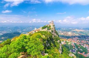 Republic San Marino Prima Torre Guaita first fortress tower with brick walls on Mount Titano stone rock photo