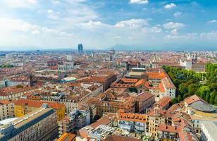 Aerial top panoramic view of Turin city historical centre, Royal Palace, Palazzo Carignano photo
