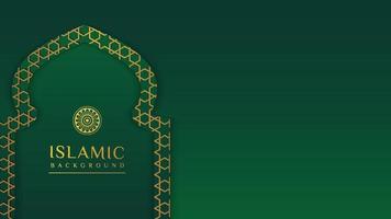 Luxury Islamic background with golden ornament border pattern and green color, ramadan background concept vector