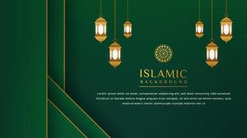 Luxury Islamic background with golden ornament border pattern and green color, ramadan background concept