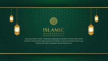Luxury Islamic background with golden ornament border pattern and green color, ramadan background concept vector