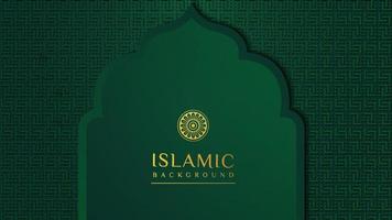 Luxury Islamic background with golden ornament border pattern and green color, ramadan background concept vector