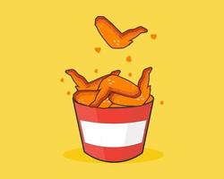 pollo frito en balde. estilo de vector de dibujos animados para su diseño