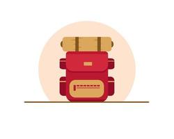 maleta, mochila o bolsa de equipaje con almohada. concepto de vacaciones. estilo de vector de dibujos animados para su diseño.
