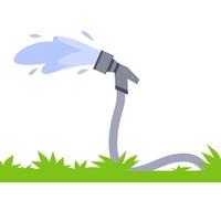 Hose. Jet of water. Grey tube. Green lawn vector