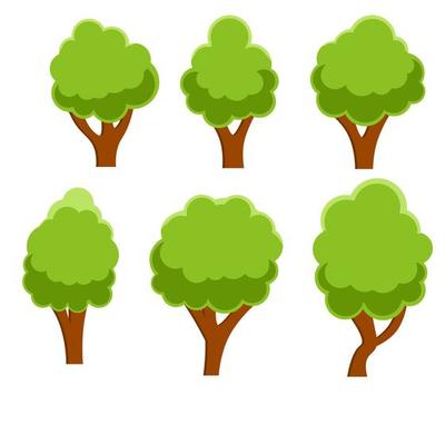 Set of trees for summer nature. Park and forest with green leaves
