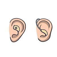 Hearing aid. Audiphone in ear. vector