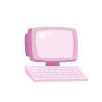 Retro computer. Monitor and keyboard. Digital device. Flat cartoon illustration vector