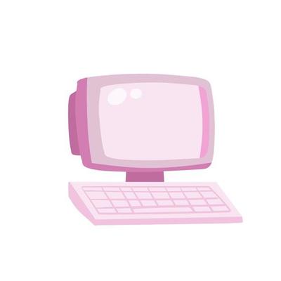 Retro computer. Monitor and keyboard. Digital device. Flat cartoon illustration