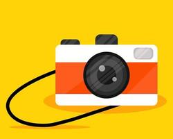 Simple cute elegant object, White and orange vintage camera. Flat style. Backdrop or background design vector