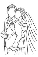 pareja feliz boda mujeres hombres esposa marido línea arte ilustración vector