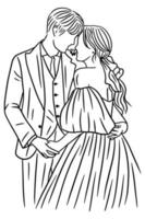 Couple Happy Wedding Women Men Wife Husband Line Art illustration vector