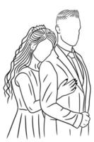 pareja feliz boda mujeres hombres esposa marido línea arte ilustración vector