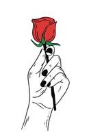 Women Hand Holding Rose Flower Gesture Flat line Art illustration vector