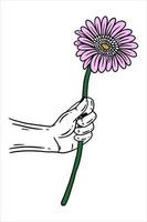 Women Hand Holding Rose Flower Gesture Flat line Art illustration vector