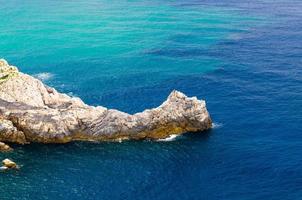 Cliff rock of Lord Byron Parque Natural park De Portovenere town among waves of turquoise and blue water photo