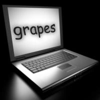 palabra de uvas en la computadora portátil foto