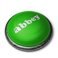 abbey word on green button isolated on white photo