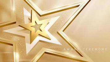 3d golden star shape element with glitter light effect decoration. Luxury award ceremony concept. vector