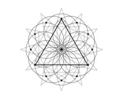 Sacred Geometry magic triangle symbol, third Eye sign. Geometric mystic mandala of alchemy esoteric Flower of Life. Black line art vector circle divine meditative amulet isolated on white background