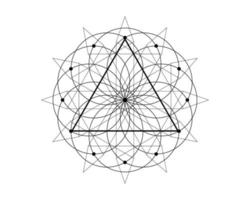 Símbolo de triángulo mágico de geometría sagrada, signo del tercer ojo. mandala mística geométrica de alquimia flor esotérica de la vida. línea negra arte vector círculo divino amuleto meditativo aislado sobre fondo blanco