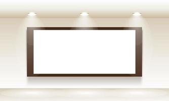 empty gallery interior with brown frame in white board by vector design