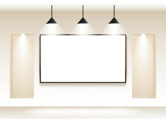 gallery interior with empty frame on wall by vector design