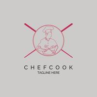 chef cook logo line style design template for brand food restaurant or company and other vector