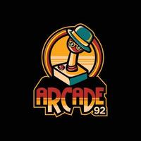 logotipo de arcade con imagen de joystick retro divertido. vector