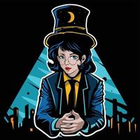 Female magician with night city background vector