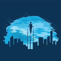 Background of children flying in the sky over the city during the day vector