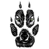 Vector silhouette of wolf paws with wolf face inside