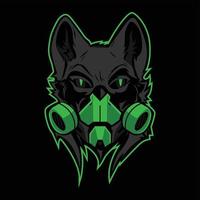 Modern wolf head vector cartoon icon wearing gas mask