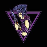 Female Warrior vector logo icon holding spear