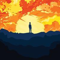 Vector background illustration of a boy looking up at the sky