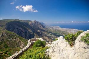 Kyrenia Girne mountains and town from medieval castle, Northern Cyprus photo