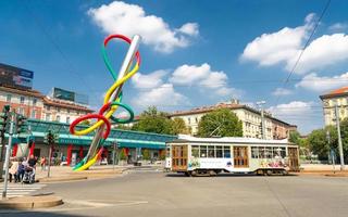 Milan, Italy, Needle, Thread and Knot multicolored artwork on square photo