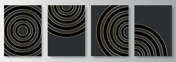 Set collection of black and gray backgrounds with golden circles and lines vector