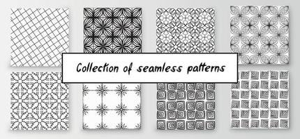 Set of seamless abstract geometric hand-drawn patterns. Modern creative background vector