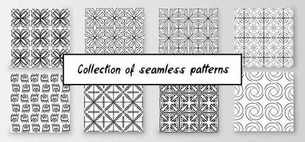 Set of seamless abstract geometric hand-drawn patterns. Modern creative background vector