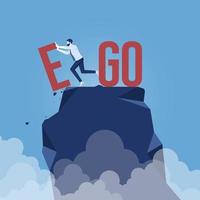 Businessman change EGO to GO text on top mountain, motivation, achievement and goal concept vector