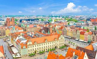 Top aerial panoramic view of Wroclaw old town historical city centre with Rynek Market Square photo