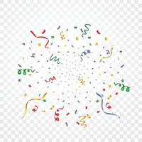 Colorful confetti for festivals or birthdays. Party Confetti and ribbon flying on a transparent background. Multicolor confetti and party ribbon explosion vector. Event and party celebration elements vector